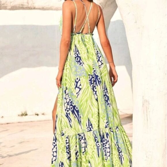 MULTICOLOR ALL OVER PRINT , BACKLESS,  FRILL, CUT OUT, CRISS CROSS , CAM… - Picture 2 of 8